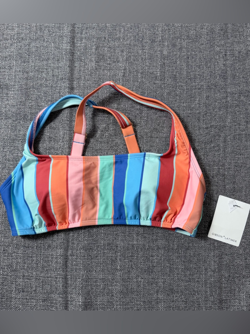 Gibson Striped Swim Top in Pink, Blue and Red